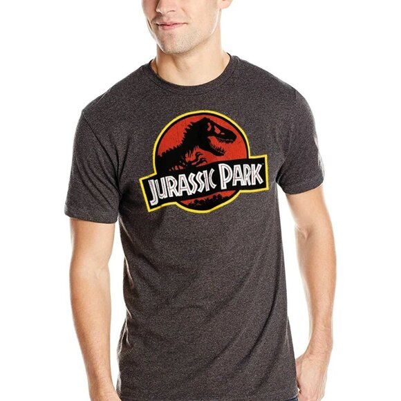 Jurassic Park Vintage 90s Logo Graphic T-Shirt | Unisex Medium | Gray Crew Neck - Picture 1 of 9